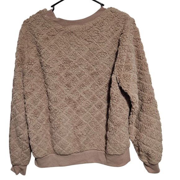 Crave Fame Tan Textured Sweater Womens Size Large Cozy Crewneck Pullover Cuffs - Picture 2 of 5